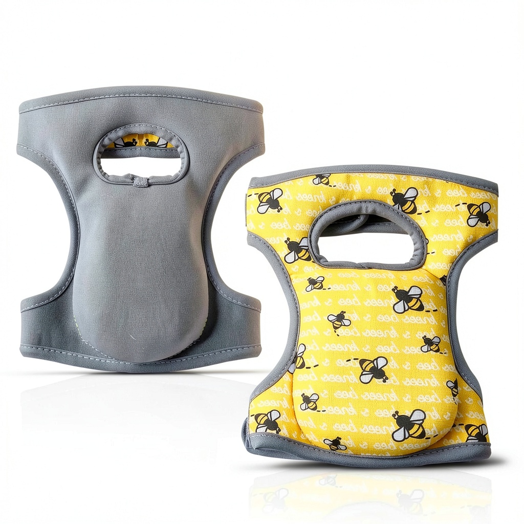 Bee's Knees Memory Foam Knee Pads being worn while planting tomatoes in a raised garden bed