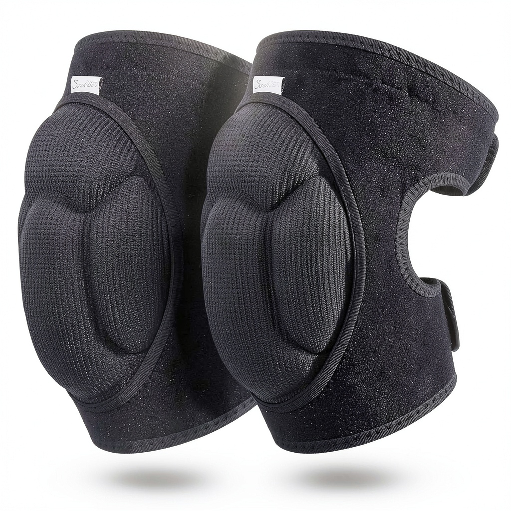 Close-up of knee pad showing EVA sponge and adjustable velcro straps