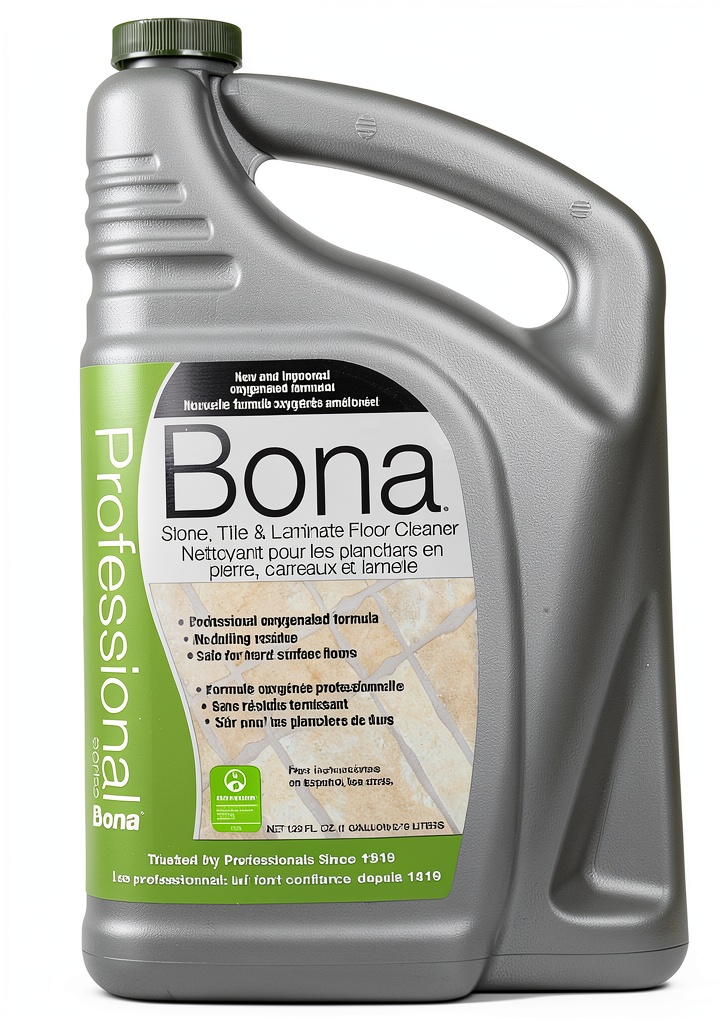 Installing Bona Stone Tile and Laminate Floor Cleaner Fresh Scent 1 Gal Refill on a wooden desk